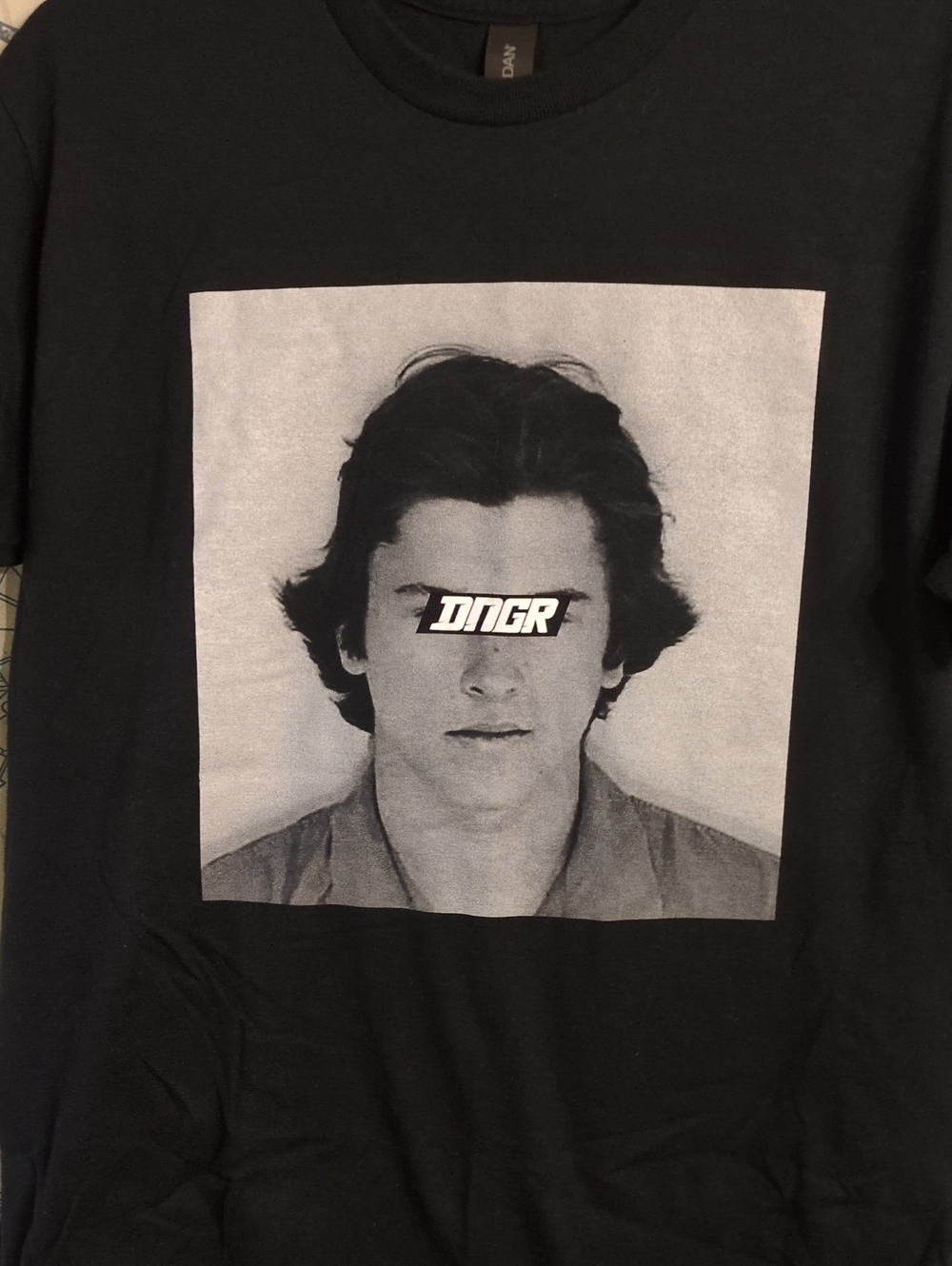 Gildan Black Short Sleeve Tee with Monochrome Portrait Graphic